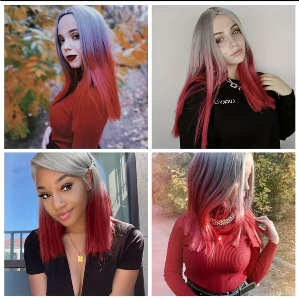 New gray and red ombré wig